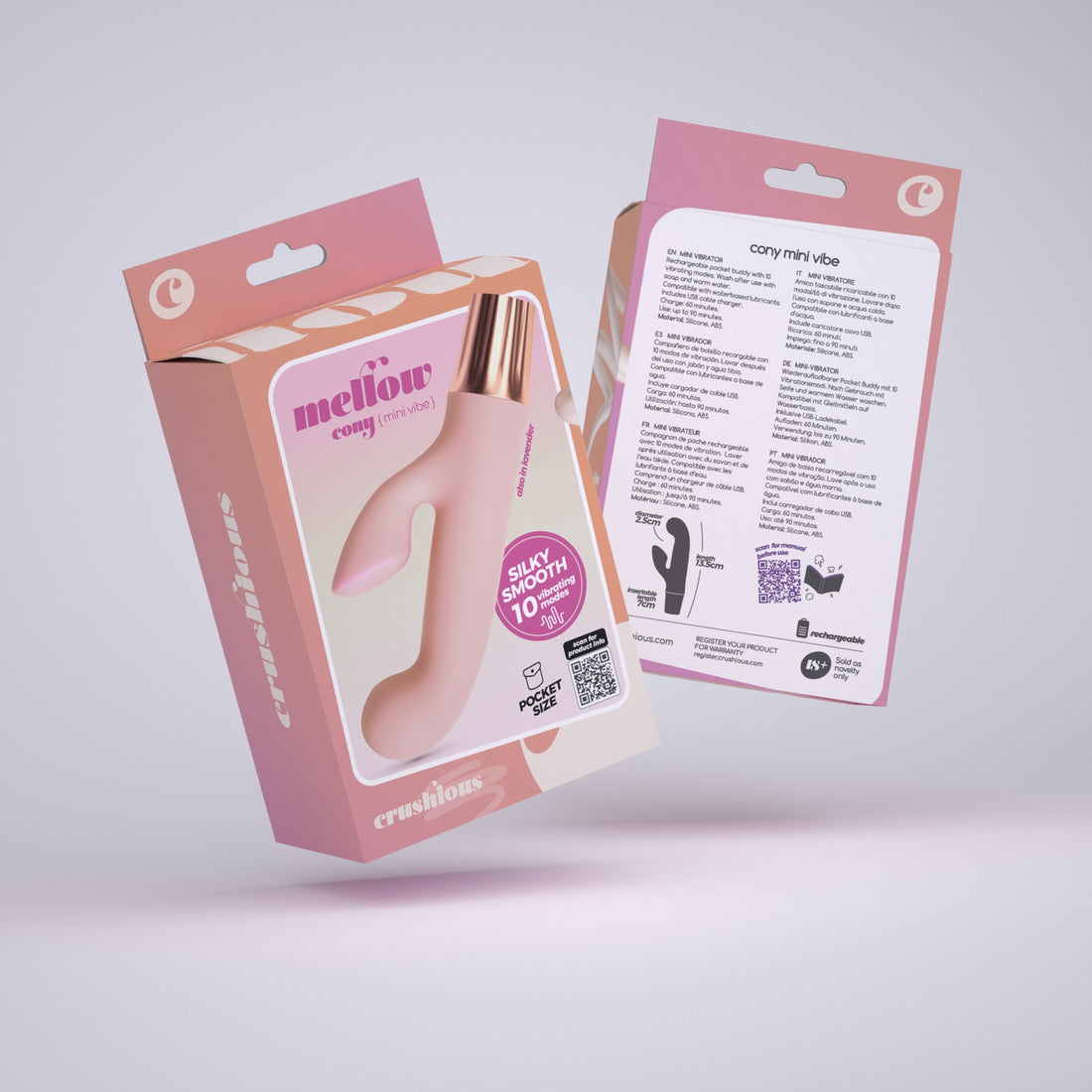 Mini vibratore rabbit Mellow Cony rosa · confezione