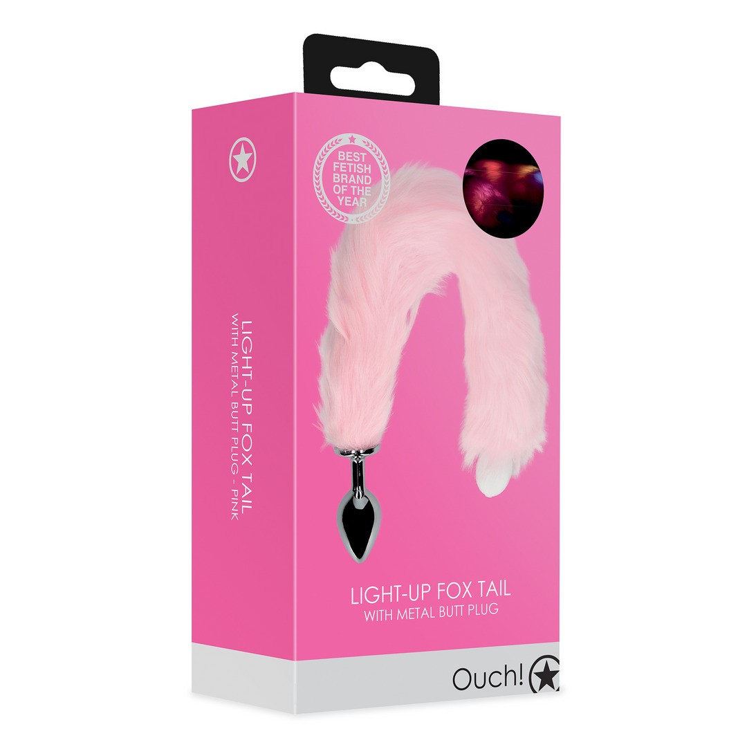 Confezione del Plug anale con coda effetto volpe luminosa OUCH! con LED integrati e base in metallo
