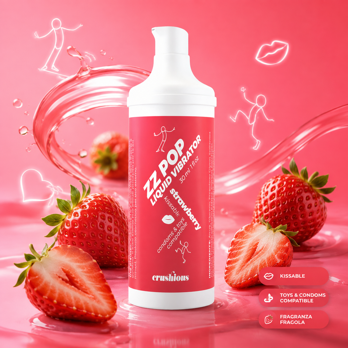Gel Vibrante ZZ POP Fragola 30ml di CRUSHIOUS