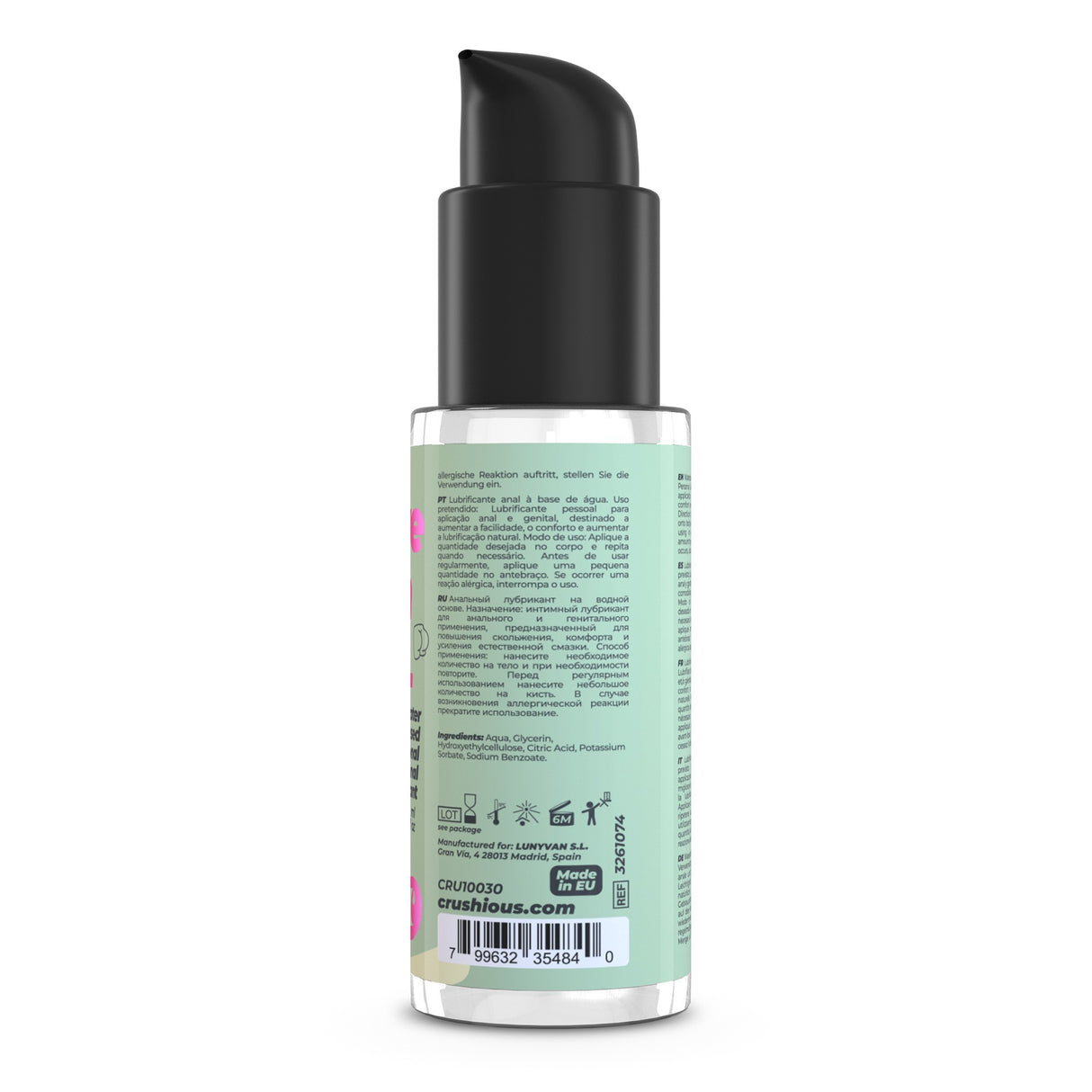 Retro della confezione del Lubrificante Anale a Base d'Acqua 50ml di