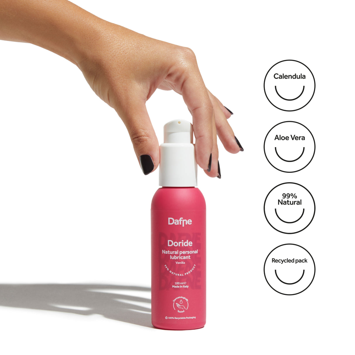 Dettagli e proprietà Lubrificante Vegano a Base d'Acqua al Profumo di Vaniglia 100ml di DAFNE Calendula e Aloe Vera