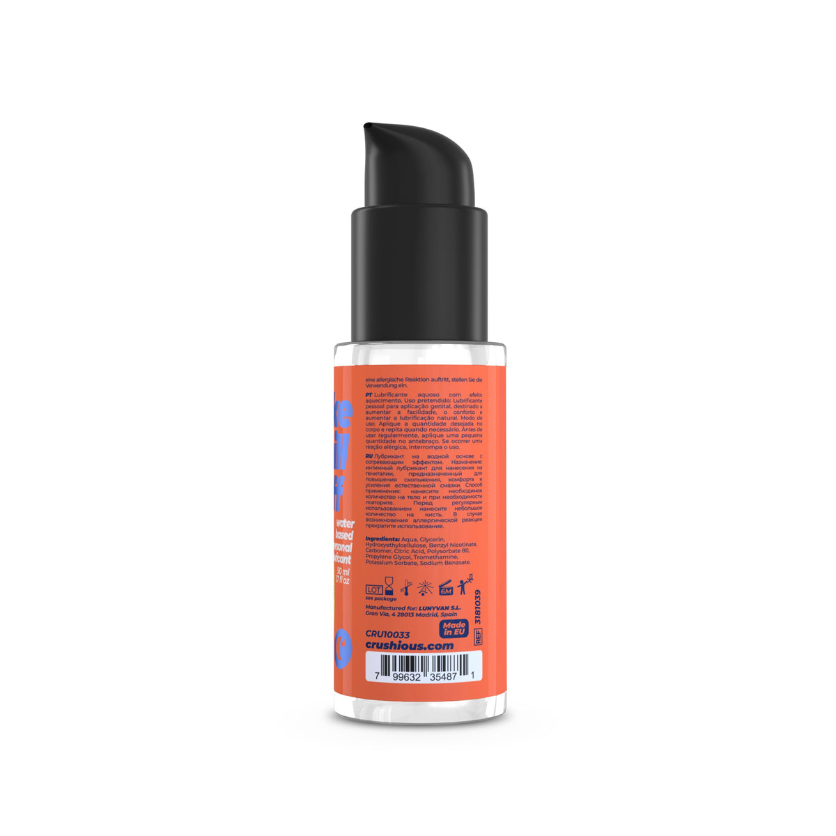 Retro della Confezione del Lubrificante Base Acqua Effetto Riscaldante 50ml – Crushious