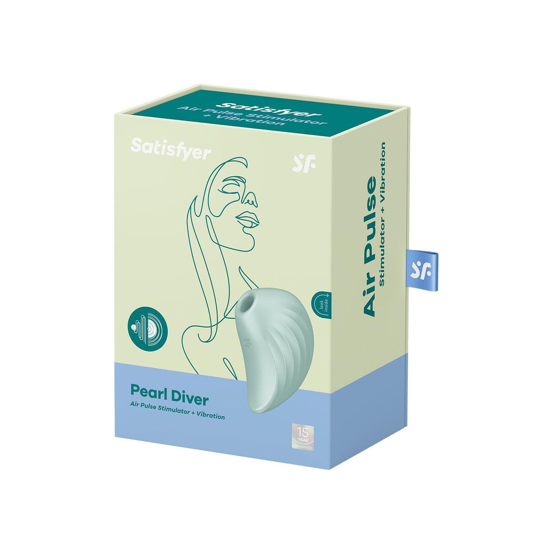 Succhia clitoride Satisfyer Pearl Diver menta · confezione
