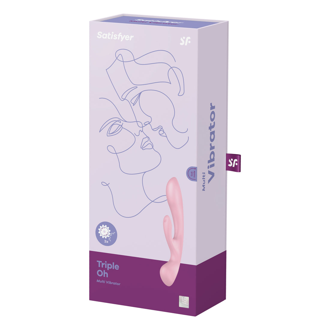 Vibratore rabbit e wand 2 in 1 Satisfyer Triple Oh rosa · confezione