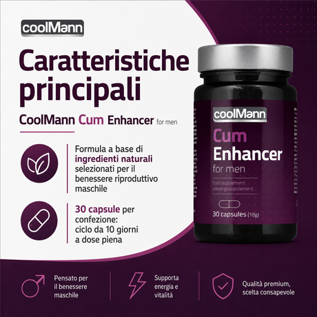 Infografica dell'Integratore naturale qualità sperma Coolmann COBECO 30 capsule