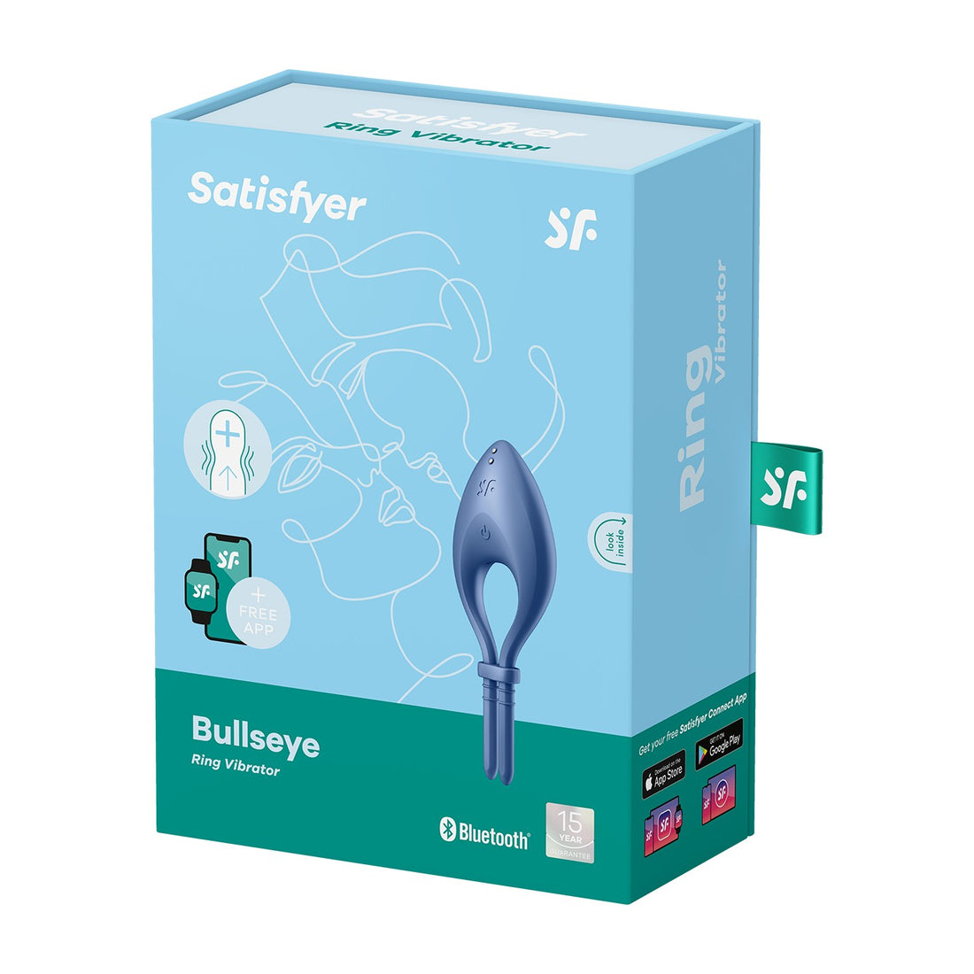 Anello fallico vibrante Satisfyer Bullseye blu · confezione