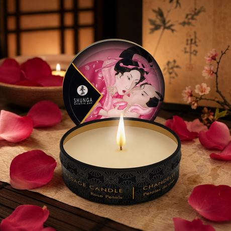 Candela da massaggio aroma petali di rosa di Shunga