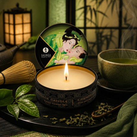 Candela da massaggio aroma te verde di Shunga