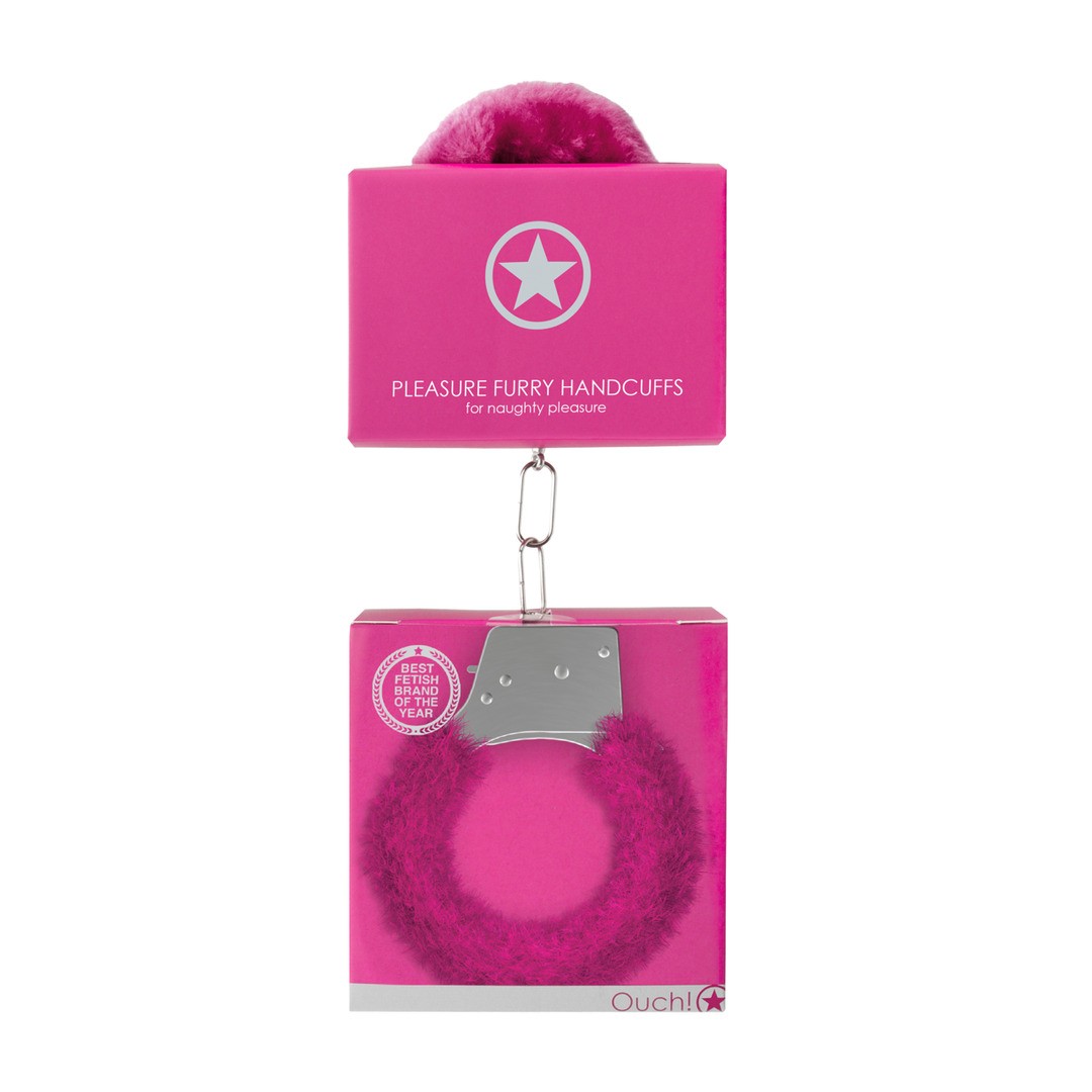 Confezione delle Manette sexy in peluche rosa OUCH!