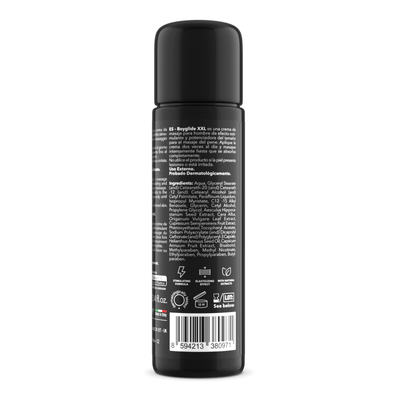 Crema da massaggio uomo Boyglide XXL 100 ml · retro della confezione