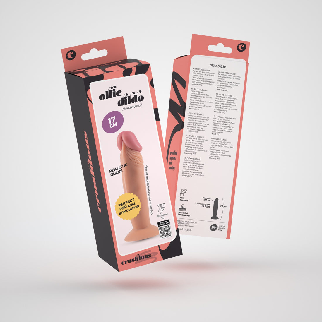 Dildo con ventosa Ollie 17 cm · confezione
