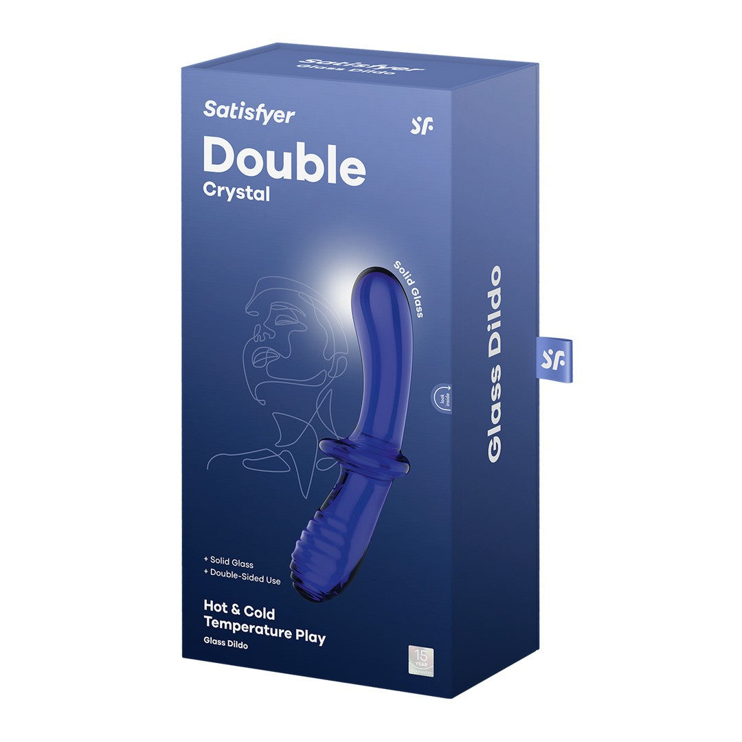Dildo in vetro Satisfyer Double Crystal azzurro · confezione