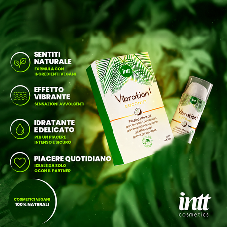 infografica del Gel Stimolante Vibration! Vegano Cocco 15ml di INTT