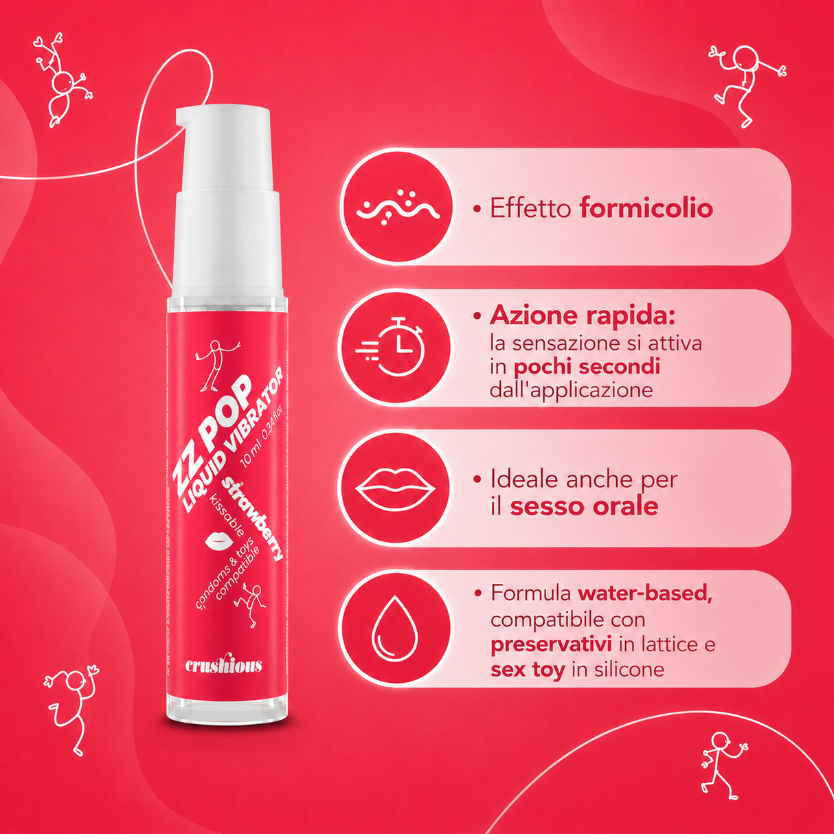 Infografica del Gel Vibrante ZZ POP Fragola di CRUSHIOUS