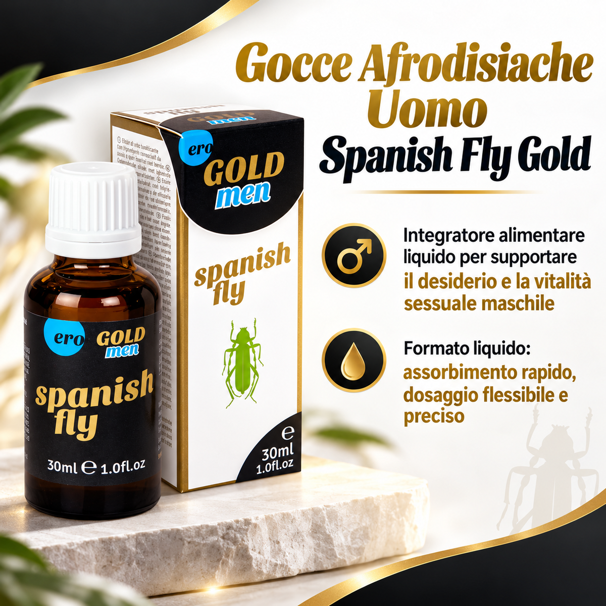 Integratore in gocce uomo ERO Spanish Fly Gold 30 ml · infografica