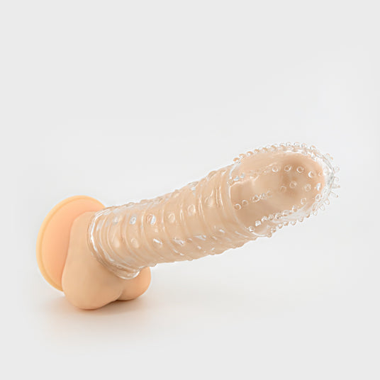 Applicazione della Guaina Fallica Dotted Trasparente 15,5cm di CRUSHIOUS