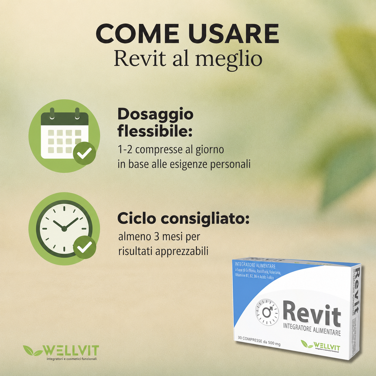 Modalità d'uso dell'Integratore Ritardante Wellvit Revit 30 Compresse