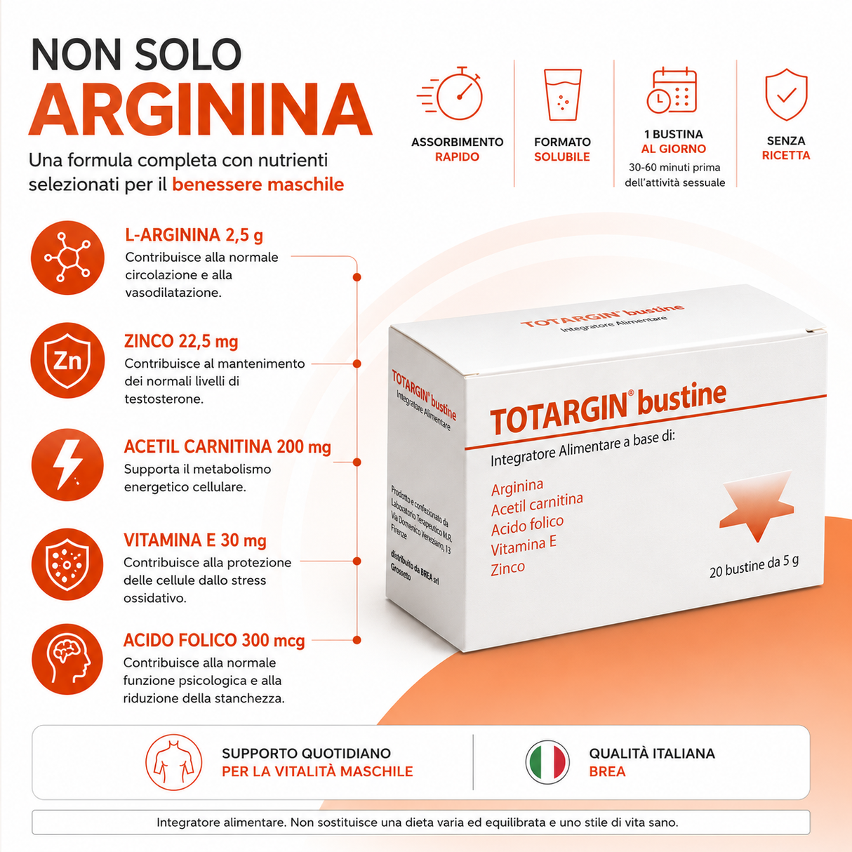 Integratore naturale funzione erettile Totargin BREA — bustine solubili arginina