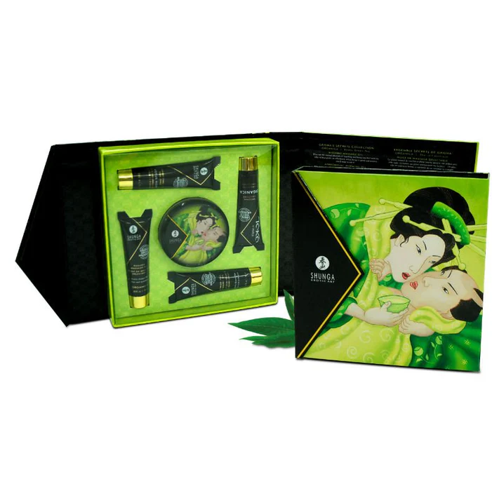 Kit erotico per la coppia Shunga Geisha's Secret tè verde · cofanetto aperto