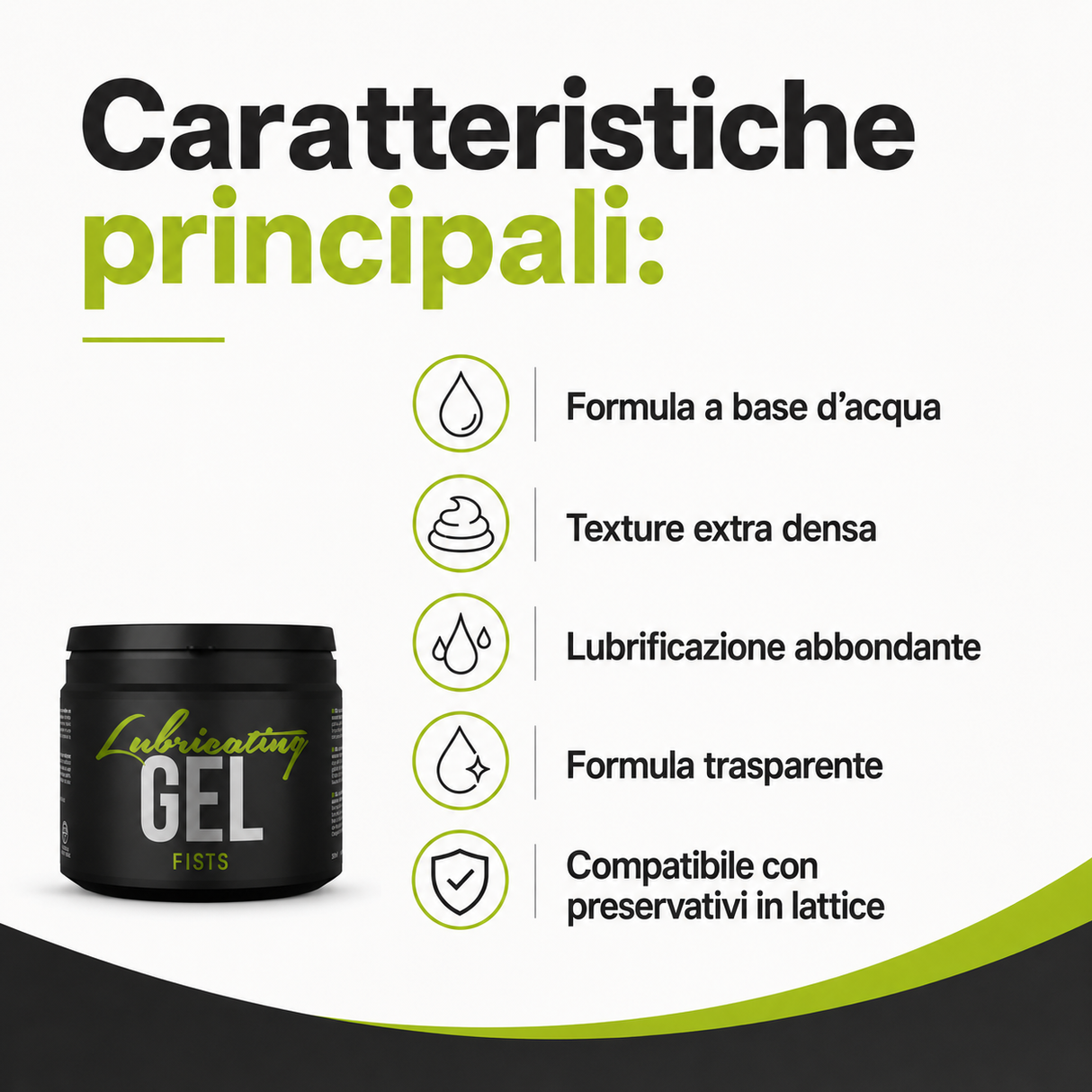 Infografica del Lubrificante anale Gel Fists Cobeco 500ml a base d’acqua extra denso