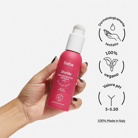 Infografica del Lubrificante a Base d’Acqua Vegano Doride 100ml di DAFNE