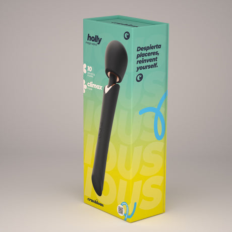 Confezione del Massaggiatore wand Holly nero in silicone di Crushious
