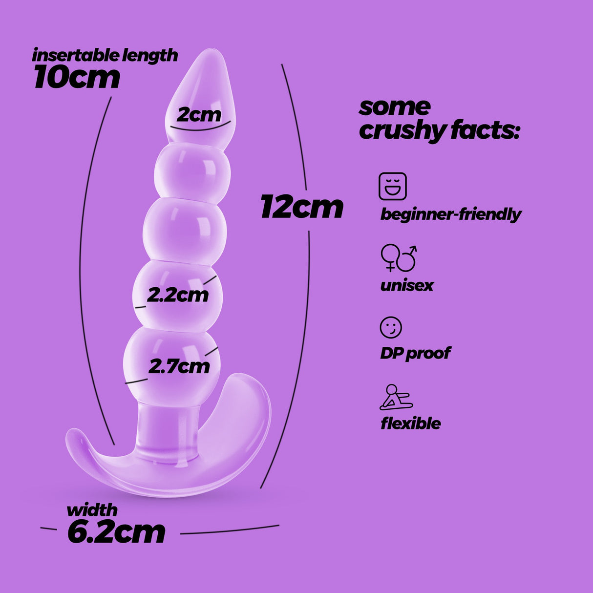 Infografica del Plug Anale Flessibile Draco 10cm di CRUSHIOUS