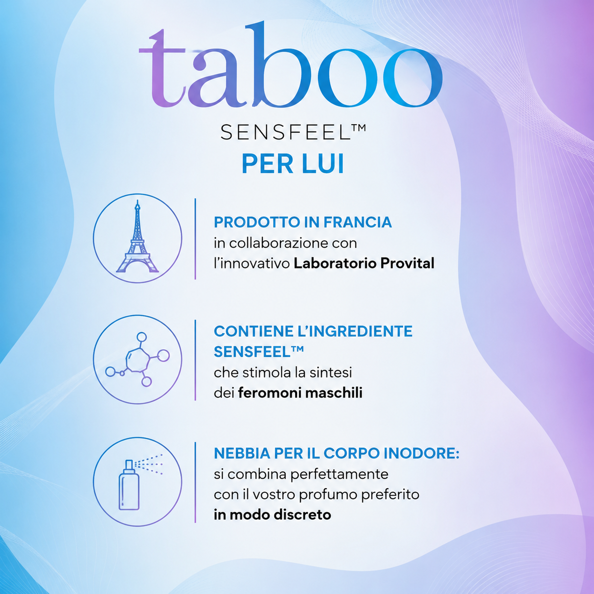 Infografica Spray ai Feromoni Taboo Sensfeel Per Lui 15ml by RUF