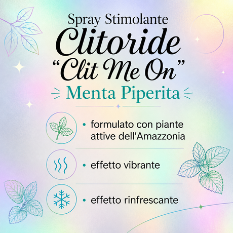 Infografica dello Spray Stimolante Vibrante Clitoride Clit Me On Menta Piperita INTT 12ml