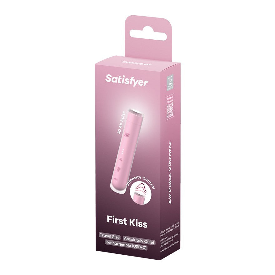 Succhia clitoride Satisfyer First Kiss rosa · confezione