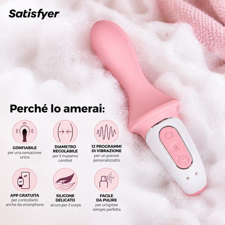 Vibratore anale gonfiabile Satisfyer Air Pump Booty 5 rosa · infografica