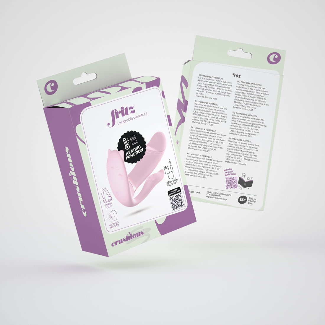 Vibratore riscaldante con telecomando Fritz rosa · confezione