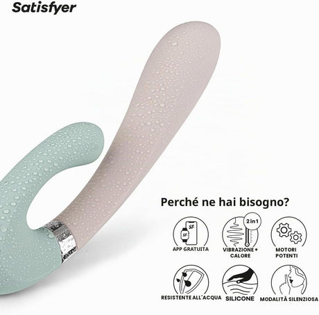 Infografica del Vibratore rabbit riscaldante Satisfyer Heat Wave menta